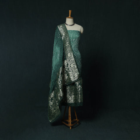 Kutch Bandhani Tie-Dye Modal Silk Heavy Banarasi Zari 3pc Unstitched Dress Material Suit Set 40