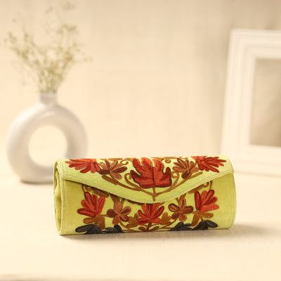  Yellow Kashmiri Crewel Hand Embroidery Velvet Clutch