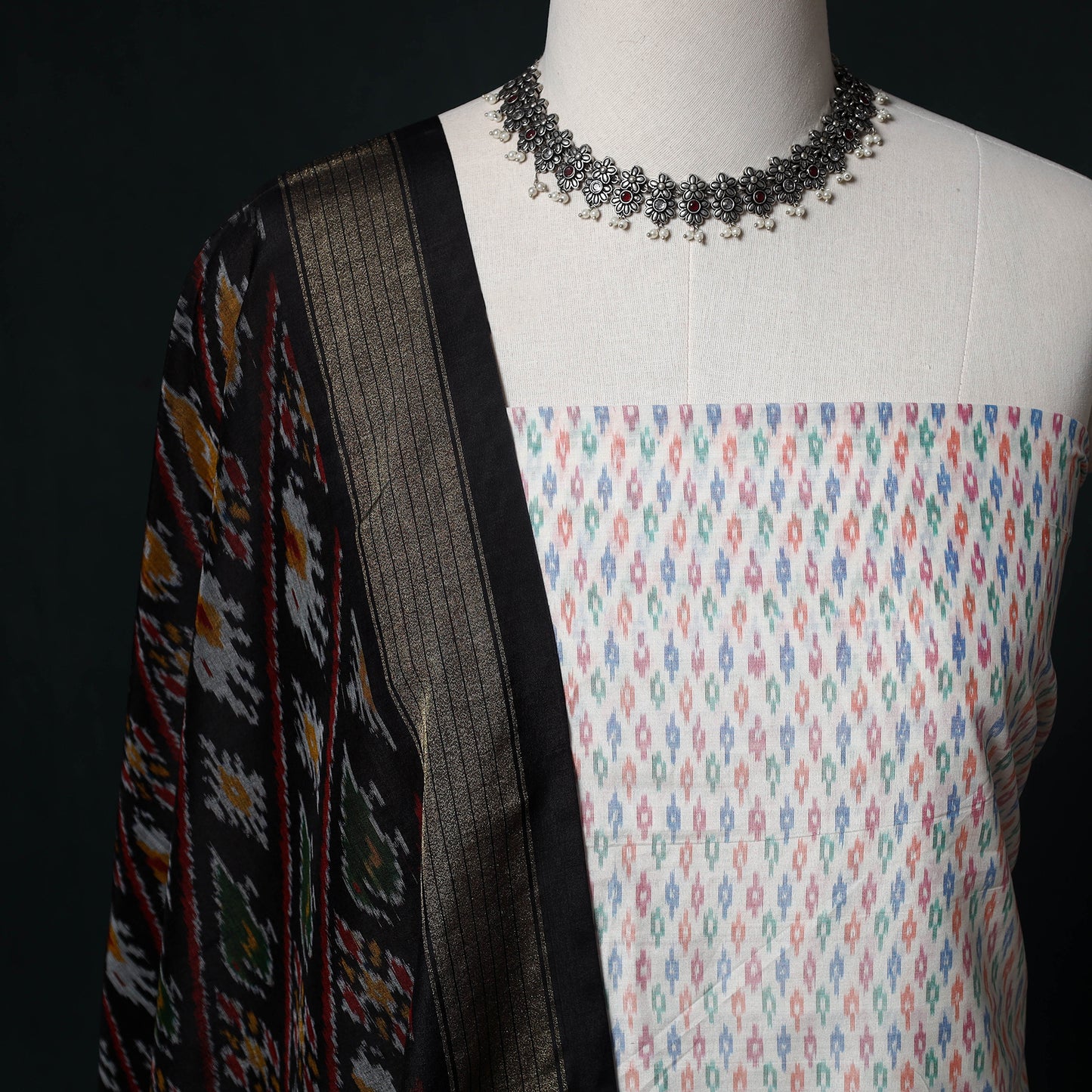 Pochampally Ikat Handloom Sico 2pc Unstitched Dress Material Kurta Set 18