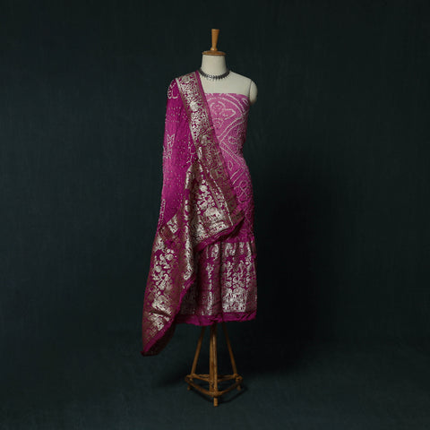 Kutch Bandhani Tie-Dye Modal Silk Heavy Banarasi Zari 3pc Unstitched Dress Material Suit Set 41