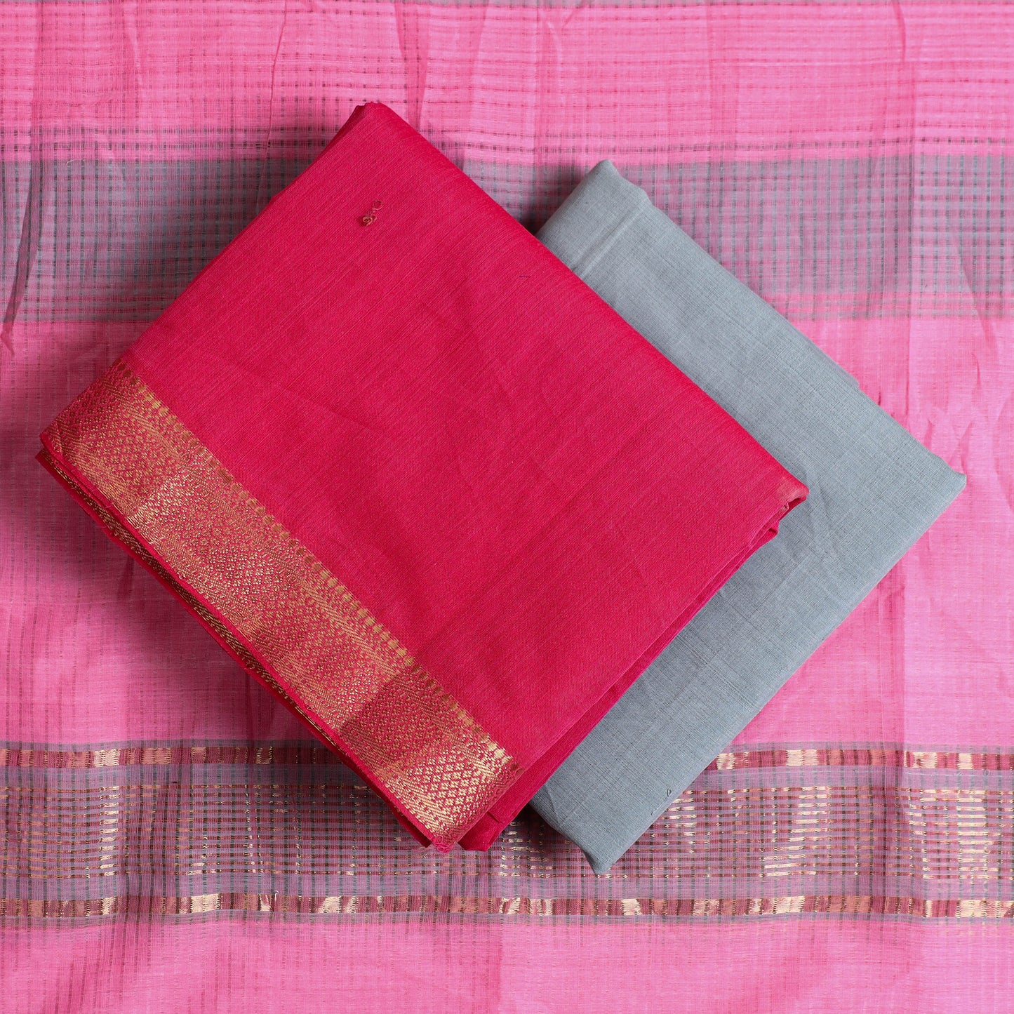 Pink - 3pc Handloom Cotton Mangalagiri Dress Material 14