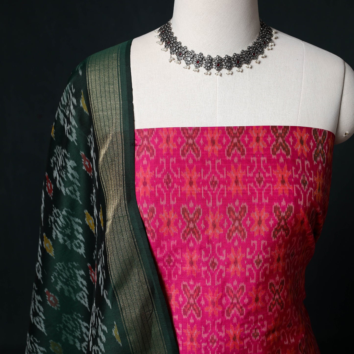 Pochampally Ikat Handloom Sico 2pc Unstitched Dress Material Kurta Set 19