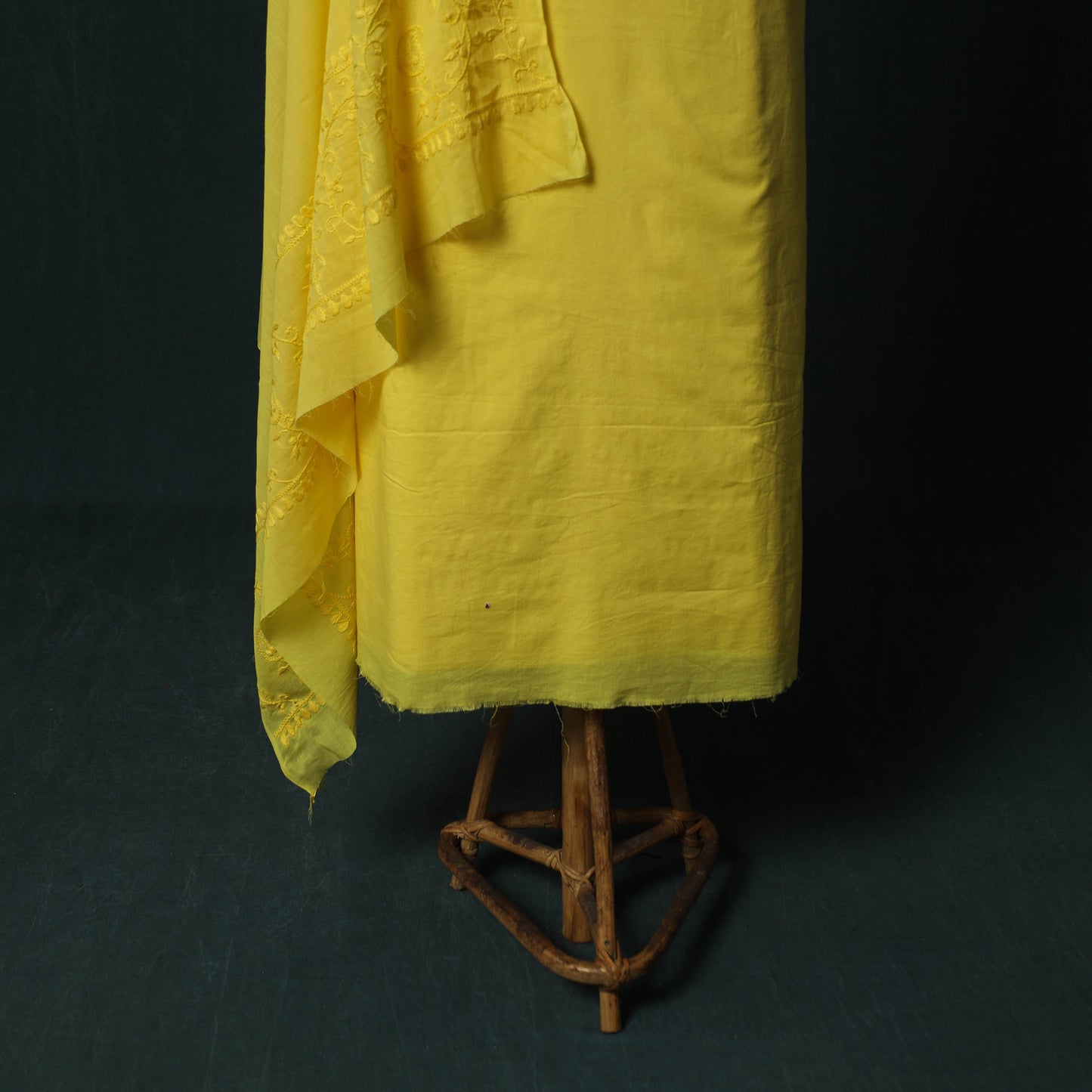 Yellow - Lucknowi Chikankari Hand Embroidered Cotton 3pc Unstitched Dress Material Suit Set 24