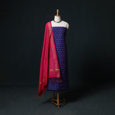 Blue - Pochampally Ikat Handloom Sico 2pc Unstitched Dress Material Kurta Set 21