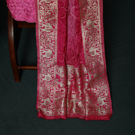 Kutch Bandhani Tie-Dye Modal Silk Heavy Banarasi Zari 3pc Unstitched Dress Material Suit Set 43