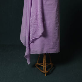 Purple - Lucknowi Chikankari Hand Embroidered Cotton 3pc Unstitched Dress Material Suit Set 25