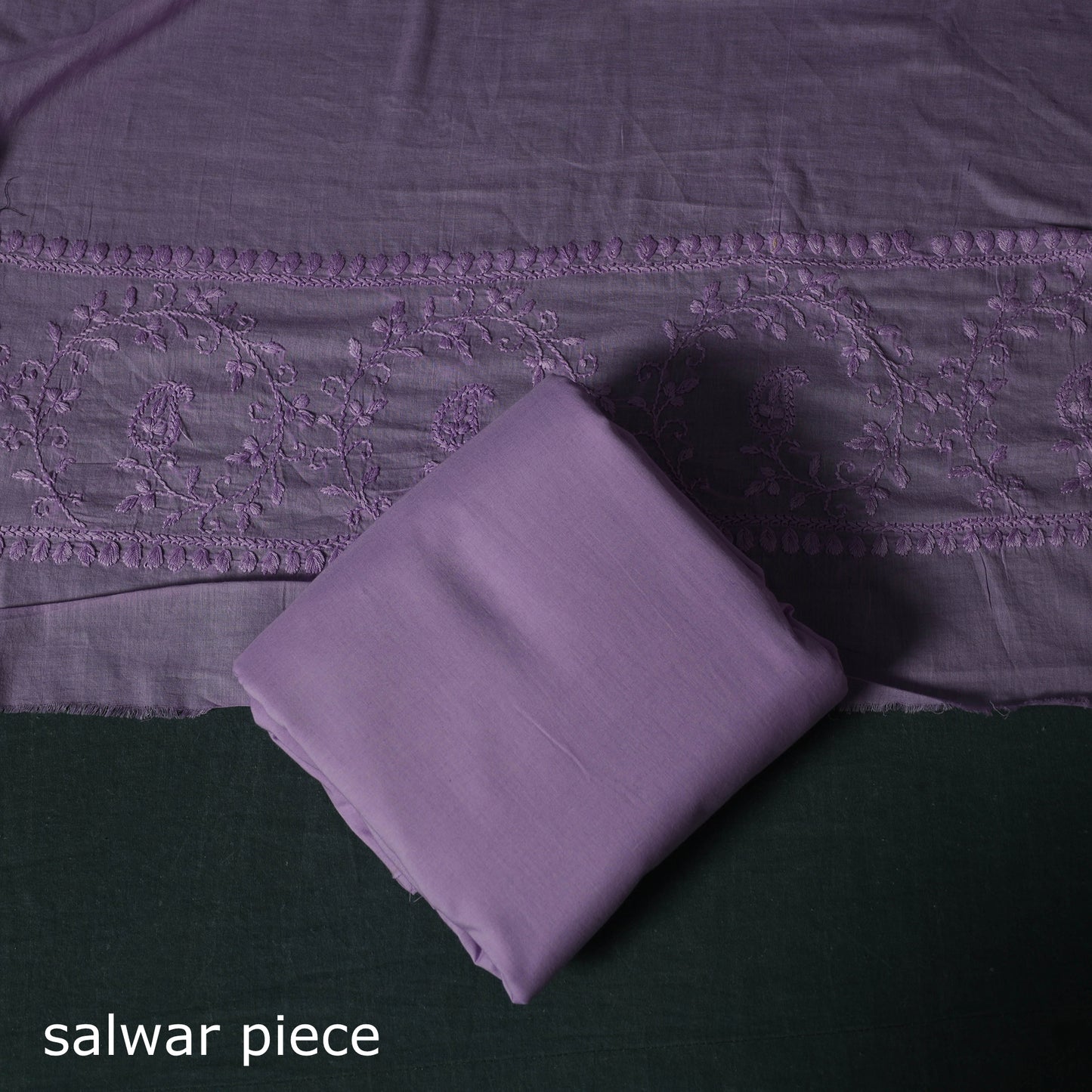Purple - Lucknowi Chikankari Hand Embroidered Cotton 3pc Unstitched Dress Material Suit Set 25