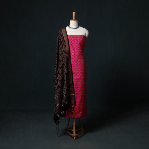 Pink - Pochampally Ikat Handloom Sico 2pc Unstitched Dress Material Kurta Set 22