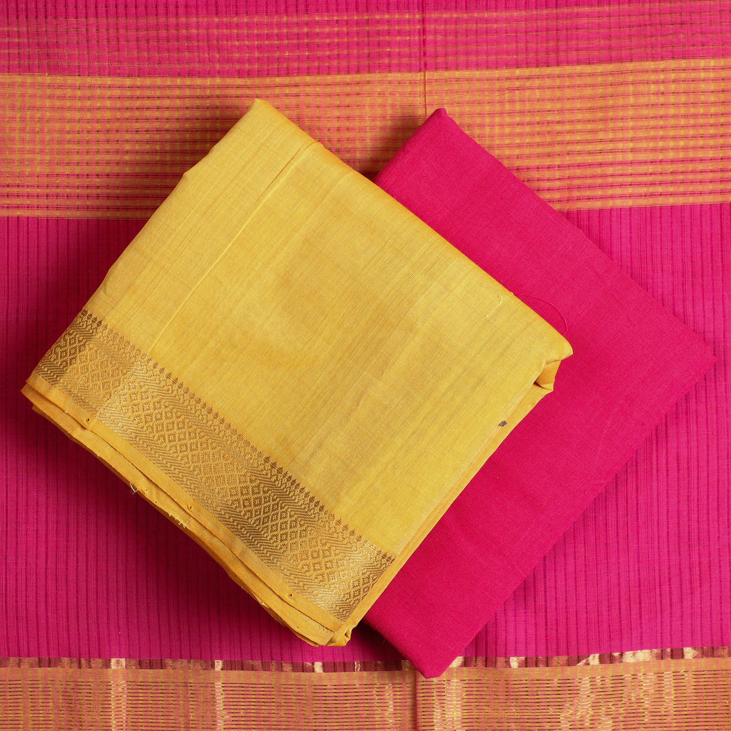 Yellow - 3pc Handloom Cotton Mangalagiri Dress Material 15