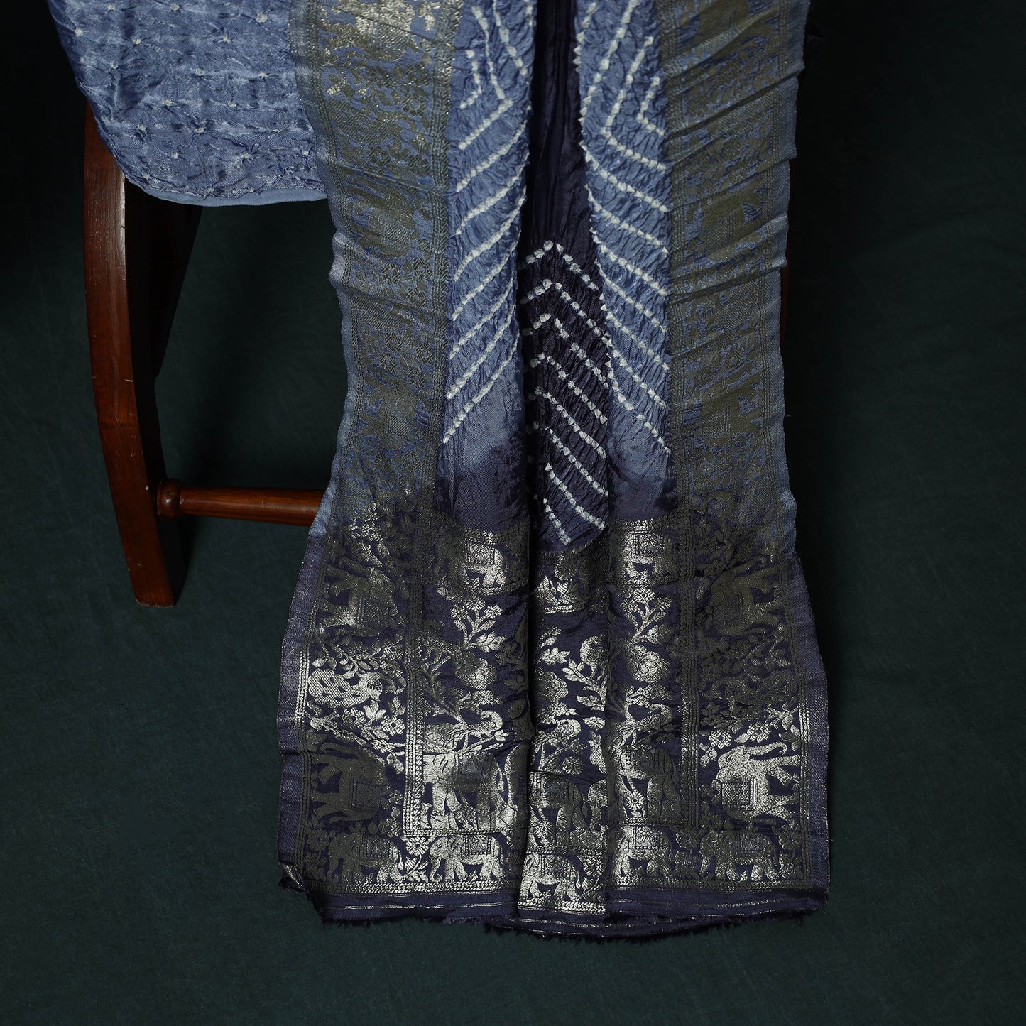 Kutch Bandhani Tie-Dye Modal Silk Heavy Banarasi Zari 3pc Unstitched Dress Material Suit Set 44