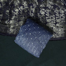 Kutch Bandhani Tie-Dye Modal Silk Heavy Banarasi Zari 3pc Unstitched Dress Material Suit Set 44