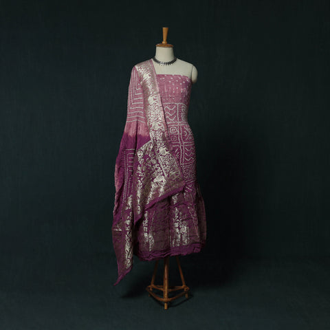 Kutch Bandhani Tie-Dye Modal Silk Heavy Banarasi Zari 3pc Unstitched Dress Material Suit Set 30