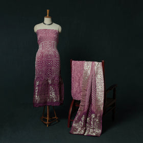 Kutch Bandhani Tie-Dye Modal Silk Heavy Banarasi Zari 3pc Unstitched Dress Material Suit Set 30
