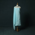 Blue - Lucknowi Chikankari Hand Embroidered Cotton 3pc Unstitched Dress Material Suit Set 27