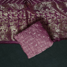 Kutch Bandhani Tie-Dye Modal Silk Heavy Banarasi Zari 3pc Unstitched Dress Material Suit Set 30