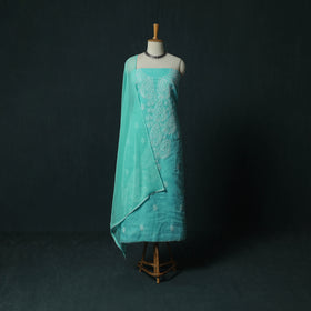 Blue - Lucknowi Chikankari Hand Embroidered Cotton 3pc Unstitched Dress Material Suit Set 28