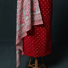 Kutch Bandhani Cotton 2pc Unstitched Dress Material Kurta Set with Earrings 06