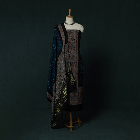 Kutch Ajrakh Bandhani Tie-Dye Modal Silk 3pc Unstitched Dress Material Suit Set 31