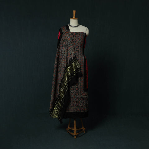 Kutch Ajrakh Bandhani Tie-Dye Modal Silk 3pc Unstitched Dress Material Suit Set 32