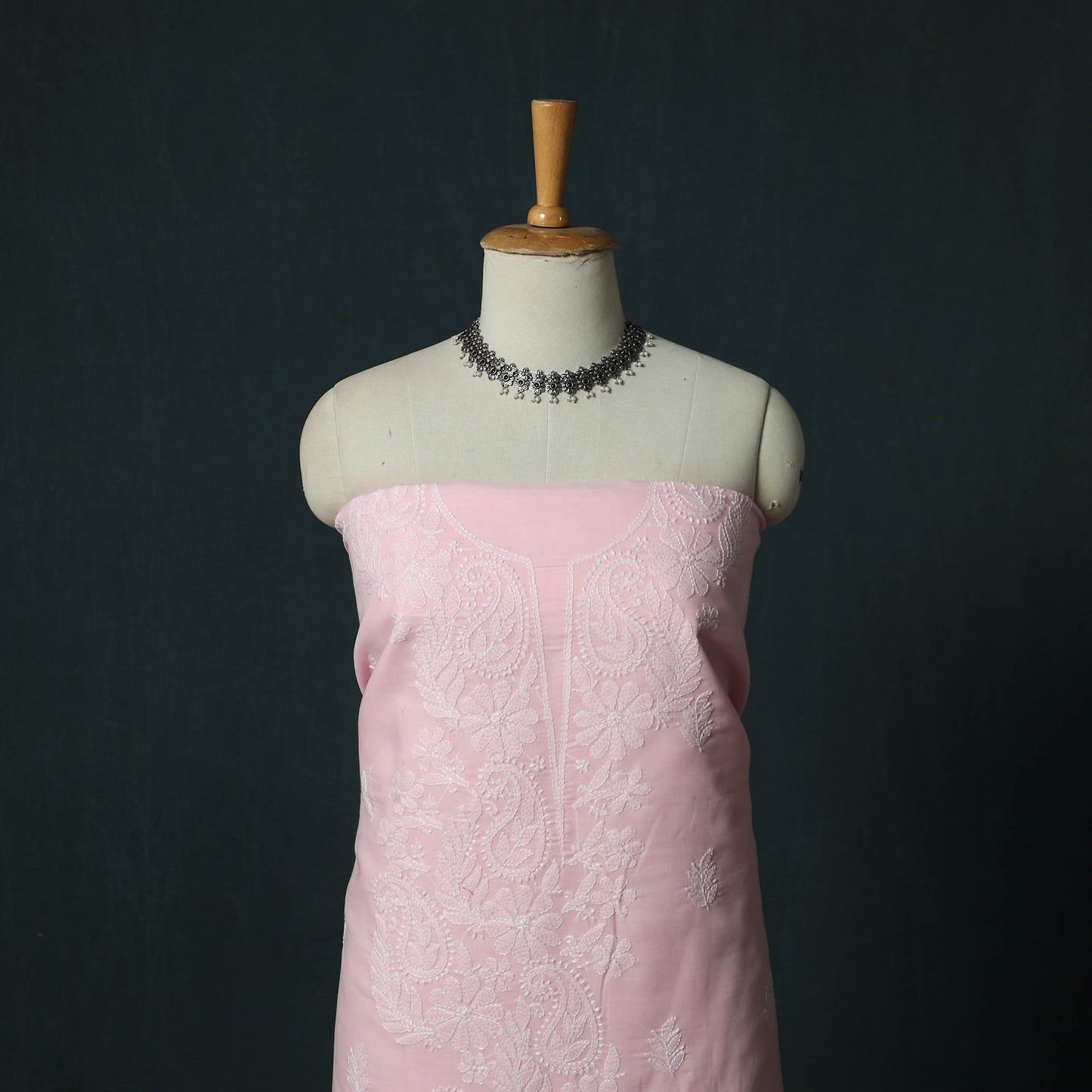 Pink - Lucknowi Chikankari Hand Embroidered Cotton 3pc Unstitched Dress Material Suit Set 29