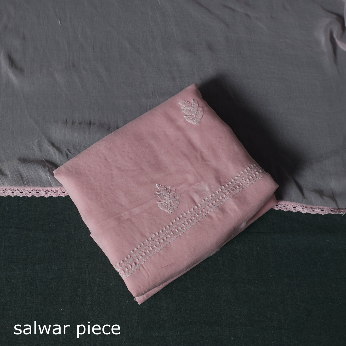 Pink - Lucknowi Chikankari Hand Embroidered Cotton 3pc Unstitched Dress Material Suit Set 29