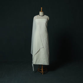 White - Lucknowi Chikankari Hand Embroidered Cotton 3pc Unstitched Dress Material Suit Set 30