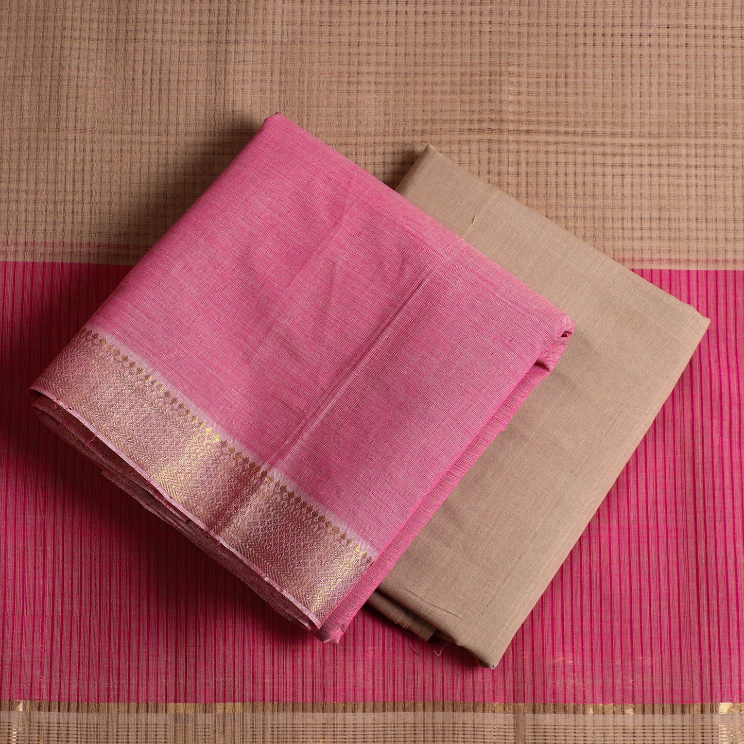 Pink - 3pc Handloom Cotton Mangalagiri Dress Material 22