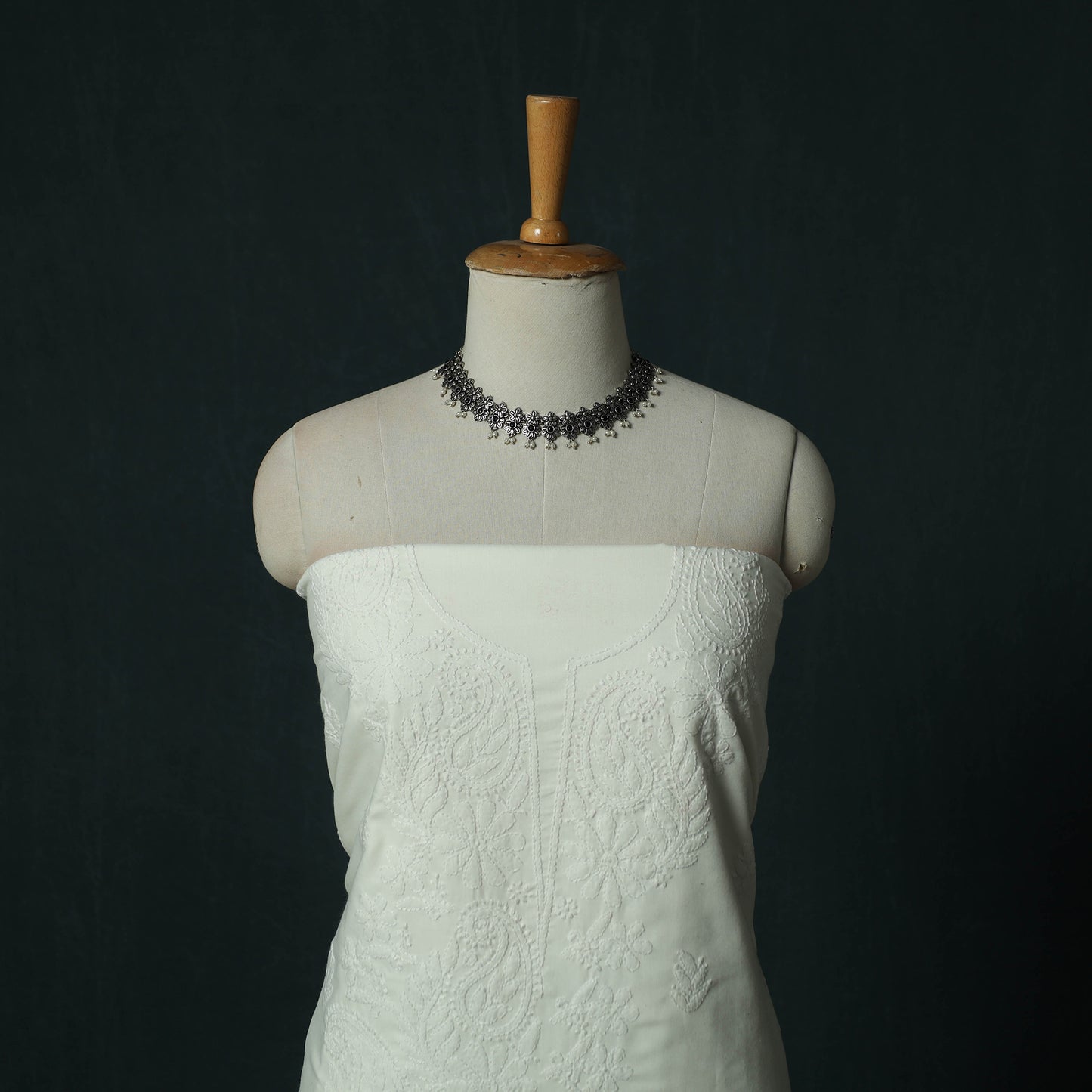 White - Lucknowi Chikankari Hand Embroidered Cotton 3pc Unstitched Dress Material Suit Set 30