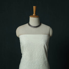 White - Lucknowi Chikankari Hand Embroidered Cotton 3pc Unstitched Dress Material Suit Set 30