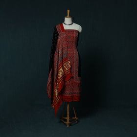 Kutch Ajrakh Bandhani Tie-Dye Modal Silk 3pc Unstitched Dress Material Suit Set 34