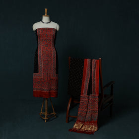 Kutch Ajrakh Bandhani Tie-Dye Modal Silk 3pc Unstitched Dress Material Suit Set 34