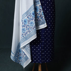 Kutch Bandhani Cotton 2pc Unstitched Dress Material Kurta Set with Earrings 10