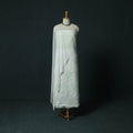 White - Lucknowi Chikankari Hand Embroidered Mul Cotton 3pc Unstitched Dress Material Suit Set 31