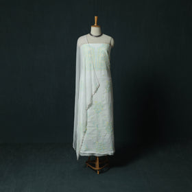 White - Lucknowi Chikankari Hand Embroidered Mul Cotton 3pc Unstitched Dress Material Suit Set 31
