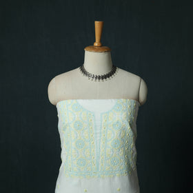 White - Lucknowi Chikankari Hand Embroidered Mul Cotton 3pc Unstitched Dress Material Suit Set 31