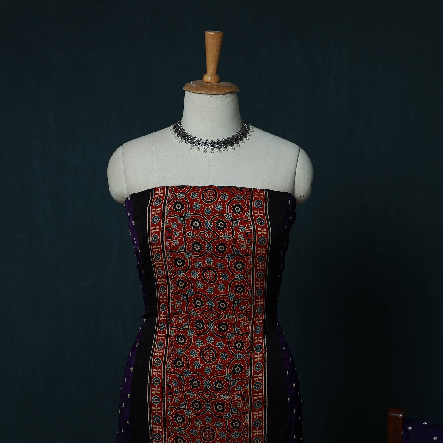 Kutch Ajrakh Bandhani Tie-Dye Modal Silk 3pc Unstitched Dress Material Suit Set 35