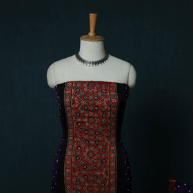 Kutch Ajrakh Bandhani Tie-Dye Modal Silk 3pc Unstitched Dress Material Suit Set 35