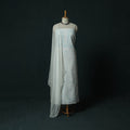 White - Lucknowi Chikankari Hand Embroidered Mul Cotton 3pc Unstitched Dress Material Suit Set 32