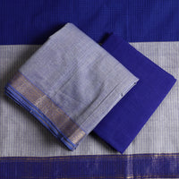 Blue - 3pc Handloom Cotton Mangalagiri Dress Material 23