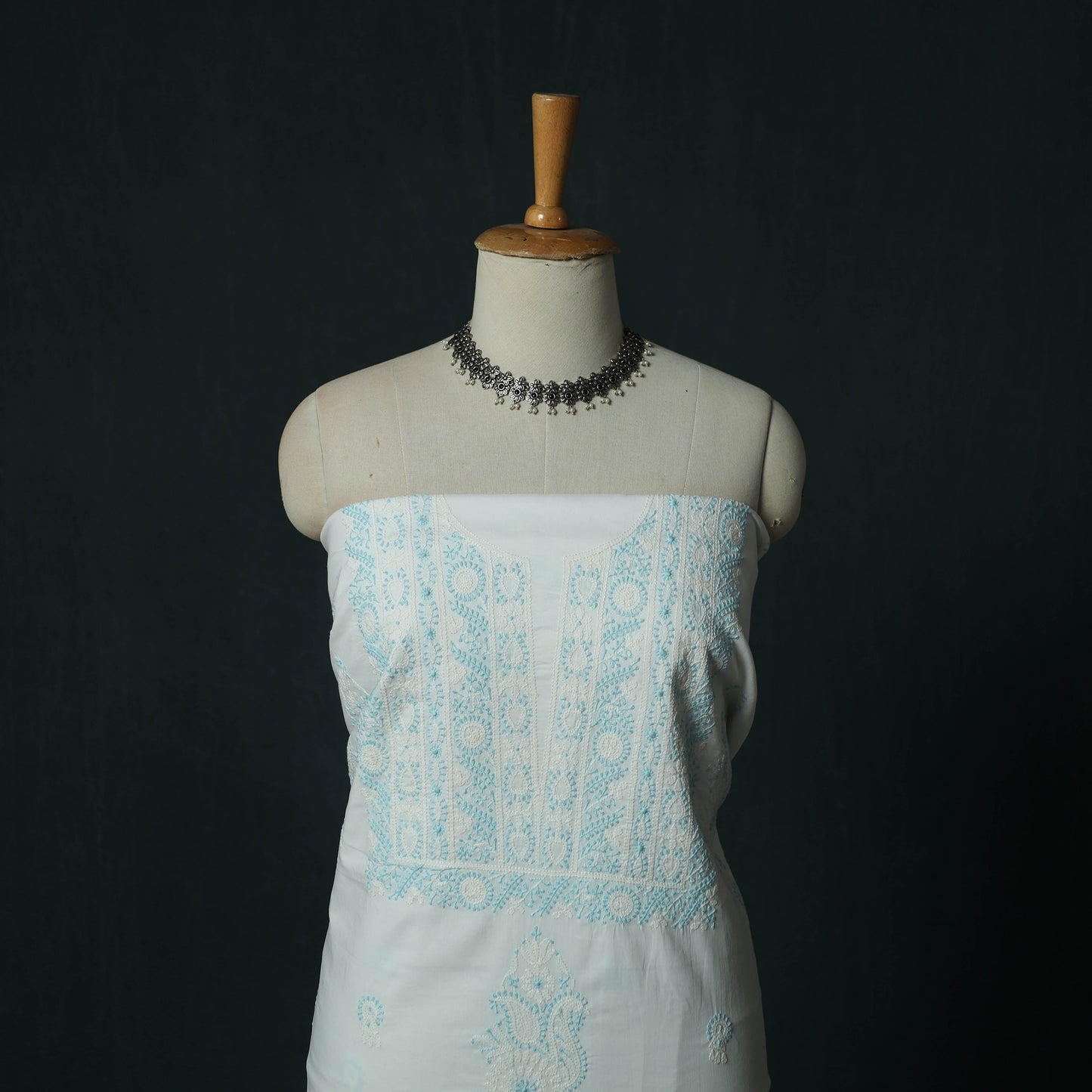 White - Lucknowi Chikankari Hand Embroidered Mul Cotton 3pc Unstitched Dress Material Suit Set 32