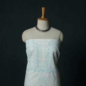 White - Lucknowi Chikankari Hand Embroidered Mul Cotton 3pc Unstitched Dress Material Suit Set 32