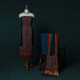 Kutch Ajrakh Bandhani Tie-Dye Modal Silk 3pc Unstitched Dress Material Suit Set 37
