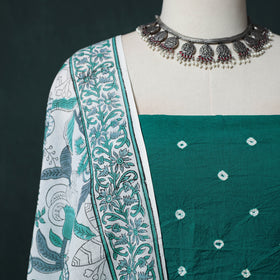 Kutch Bandhani Cotton 2pc Unstitched Dress Material Kurta Set with Earrings 13