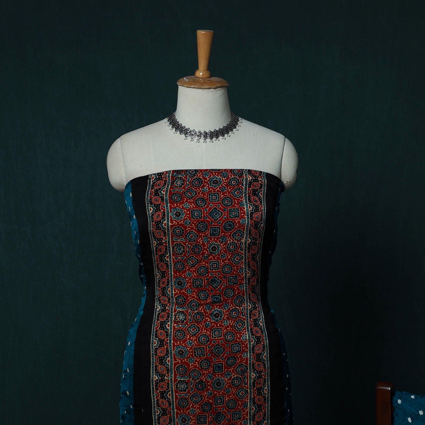 Kutch Ajrakh Bandhani Tie-Dye Modal Silk 3pc Unstitched Dress Material Suit Set 37