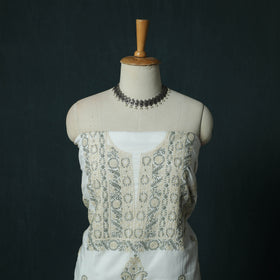 White - Lucknowi Chikankari Hand Embroidered Mul Cotton 3pc Unstitched Dress Material Suit Set 33