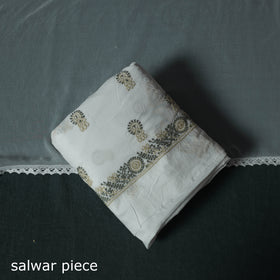 White - Lucknowi Chikankari Hand Embroidered Mul Cotton 3pc Unstitched Dress Material Suit Set 33