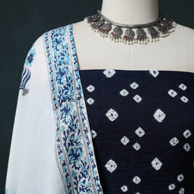 Kutch Bandhani Cotton 2pc Unstitched Dress Material Kurta Set with Earrings 14