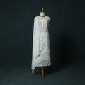 White - Lucknowi Chikankari Hand Embroidered Mul Cotton 3pc Unstitched Dress Material Suit Set 34