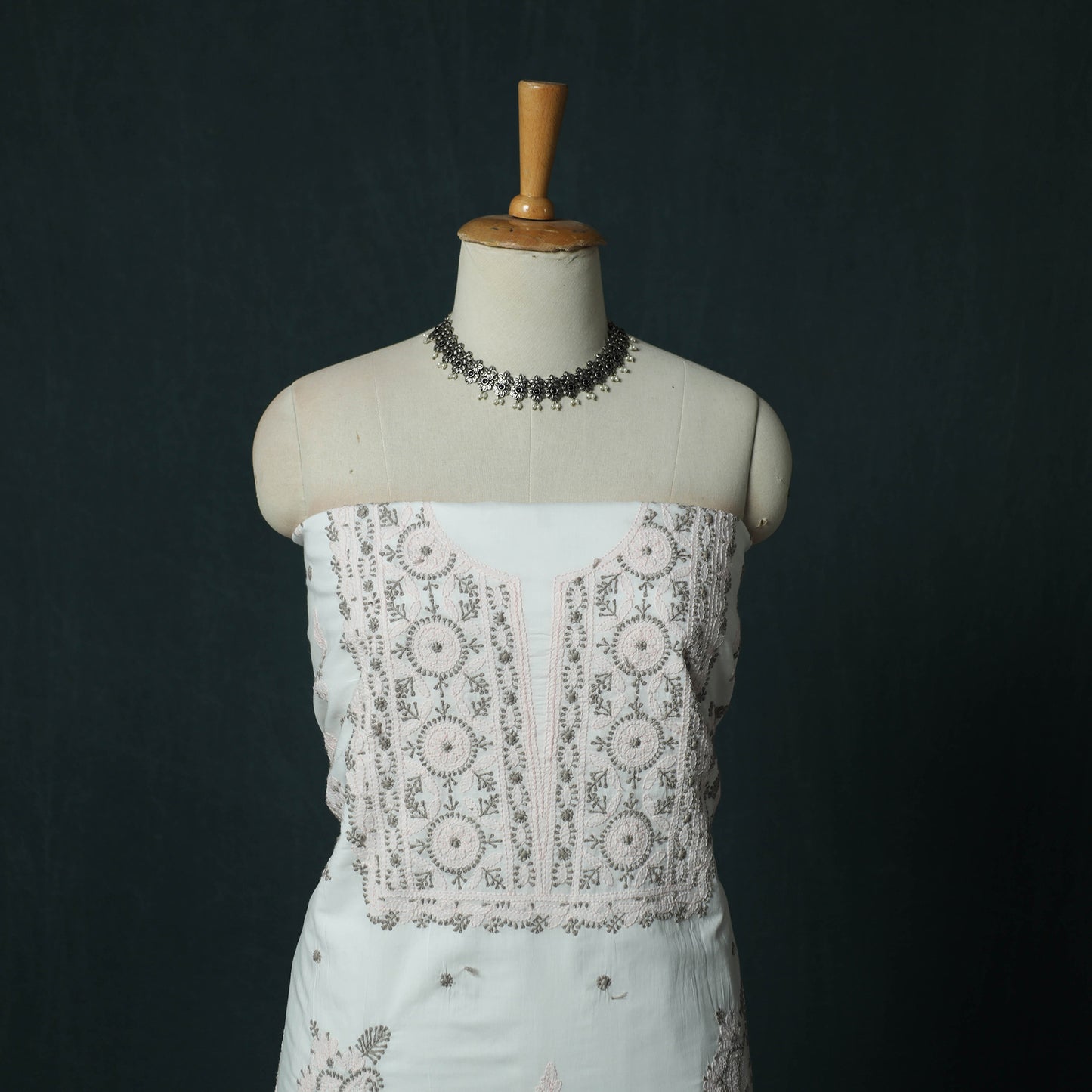 White - Lucknowi Chikankari Hand Embroidered Mul Cotton 3pc Unstitched Dress Material Suit Set 34