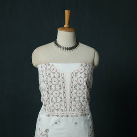 White - Lucknowi Chikankari Hand Embroidered Mul Cotton 3pc Unstitched Dress Material Suit Set 34